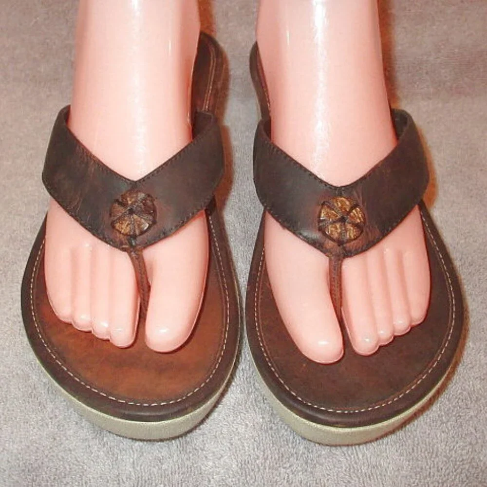 Olukai Melia Leather Sandals Womens 10 Flip Flops Platform Wedge Slip On Beach